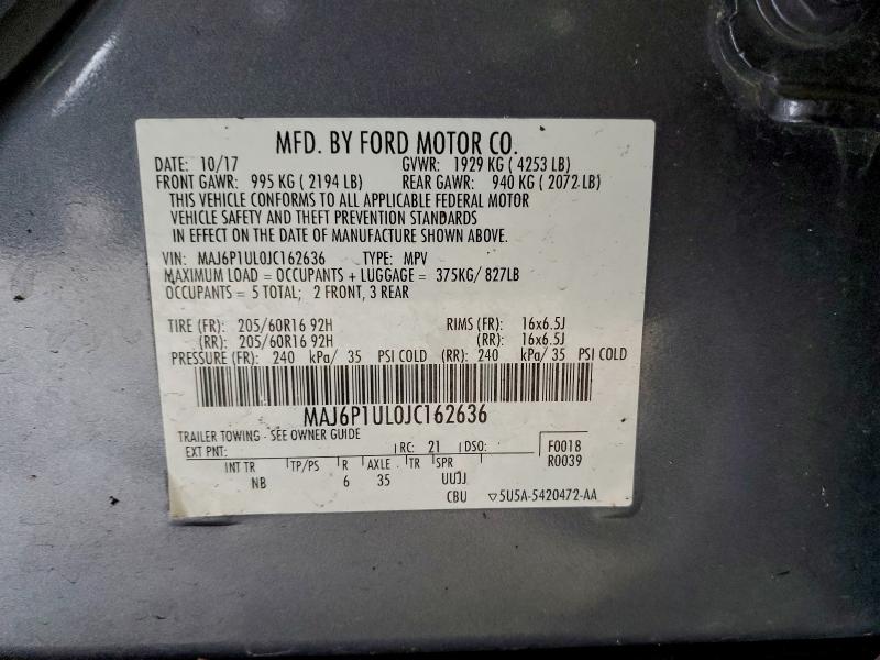 Aukcja sprzedaży 2018 Ford Ecosport, vin: MAJ6P1UL0JC162636, numer aukcji: 95186245