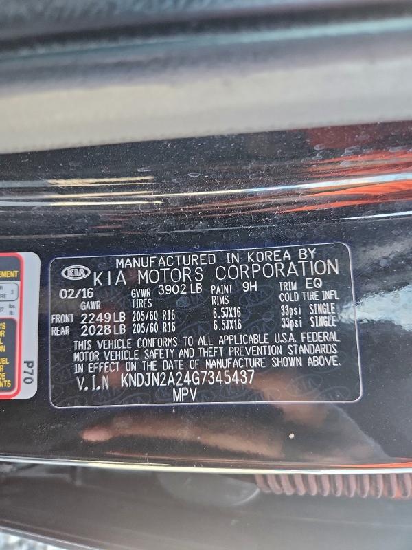 2016 Kia Soul მანქანა იყიდება აუქციონზე, vin: KNDJN2A24G7345437, აუქციონის ნომერი: 98063675