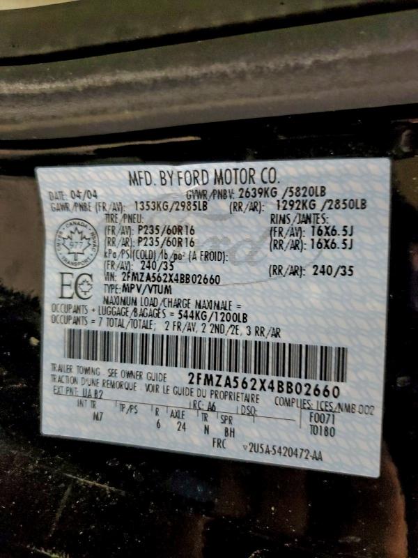 95883955 :رقم المزاد ، 2FMZA562X4BB02660 vin ، 2004 Ford Freestar مزاد بيع
