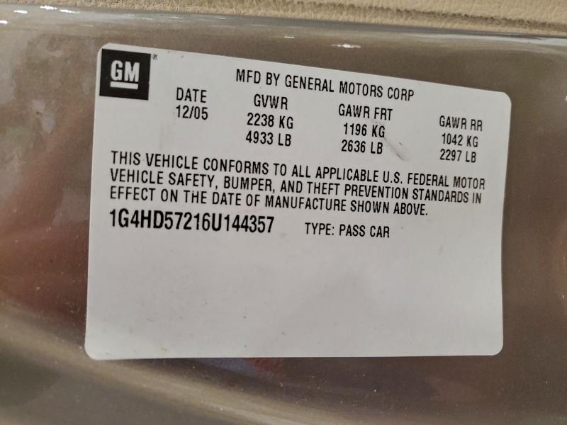 Продажа на аукционе авто 2006 Buick Lucerne, vin: 1G4HD57216U144357, номер лота: 95650265