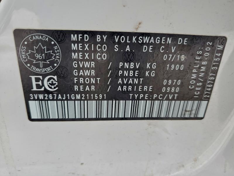 96702765 :رقم المزاد ، 3VW267AJ1GM211591 vin ، 2016 Volkswagen Jetta مزاد بيع