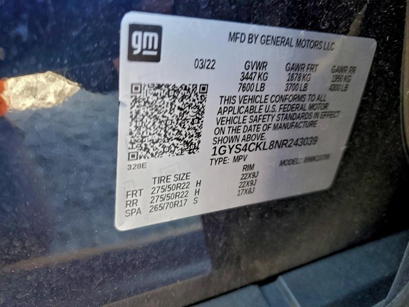 Aukcja sprzedaży 2022 Cadillac Escalade, vin: 1GYS4CKL8NR243039, numer aukcji: 96758545