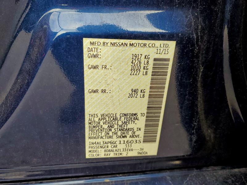 Aukcja sprzedaży 2016 Nissan Altima 2.5, vin: 1N4AL3AP6GC116035, numer aukcji: 96085485