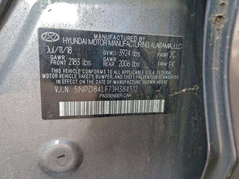 95109215 :رقم المزاد ، 5NPD84LF7JH384512 vin ، 2018 Hyundai Elantra مزاد بيع