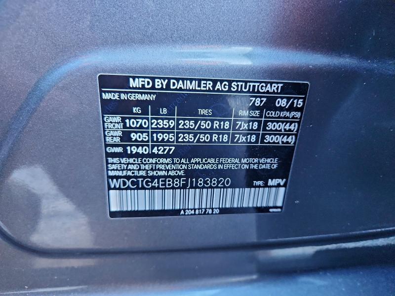 Продажа на аукционе авто 2015 Mercedes-benz Gla, vin: WDCTG4EB8FJ183820, номер лота: 96541395