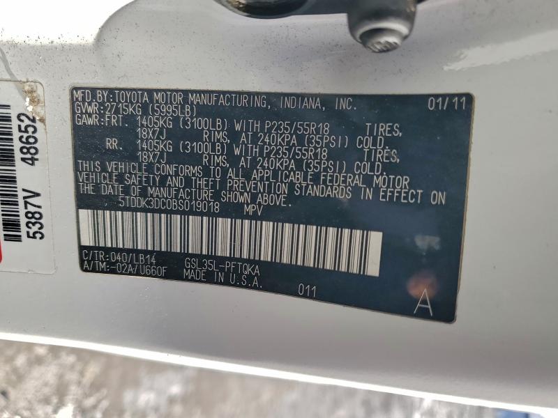 Aukcja sprzedaży 2011 Toyota Sienna Xle, vin: 5TDDK3DC0BS019018, numer aukcji: 98811035