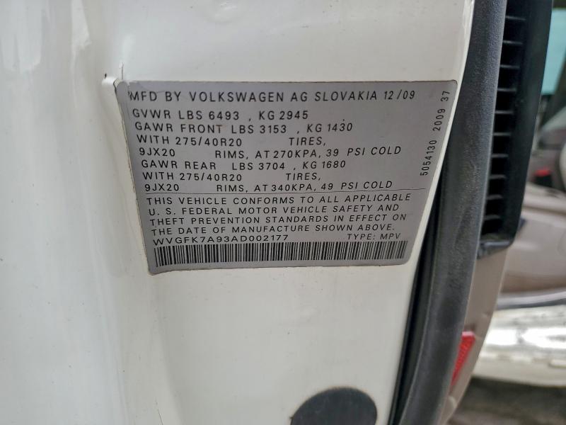 Продаж на аукціоні авто 2010 Volkswagen Touareg, vin: WVGFK7A93AD002177, номер лоту: 97996155