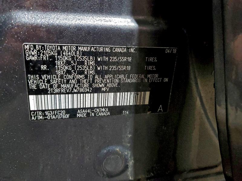 Продажа на аукционе авто 2018 Toyota Rav4, vin: 2T3RFREV7JW786942, номер лота: 97054905