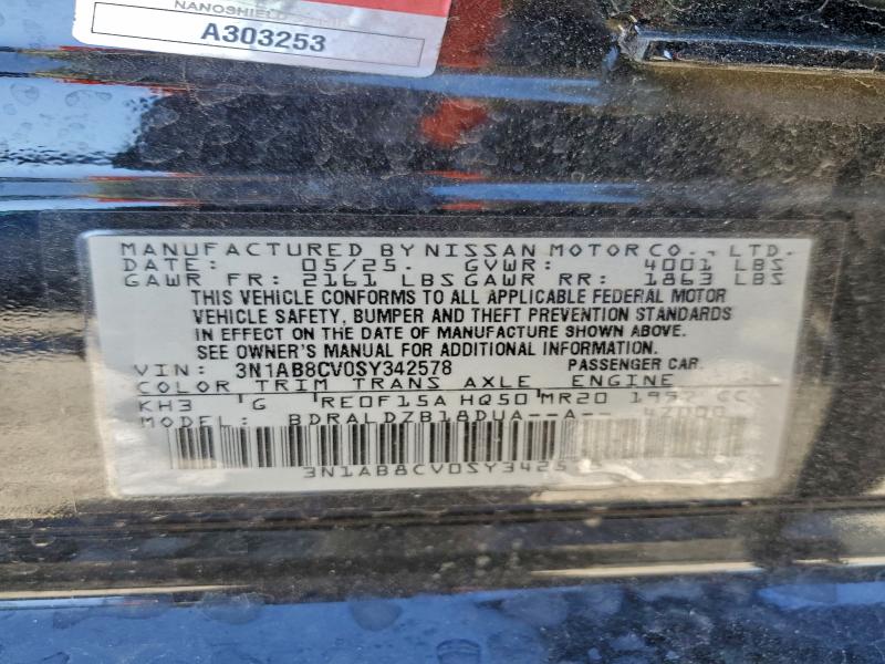 2025 Nissan Sentra მანქანა იყიდება აუქციონზე, vin: 3N1AB8CV0SY342578, აუქციონის ნომერი: 95723495