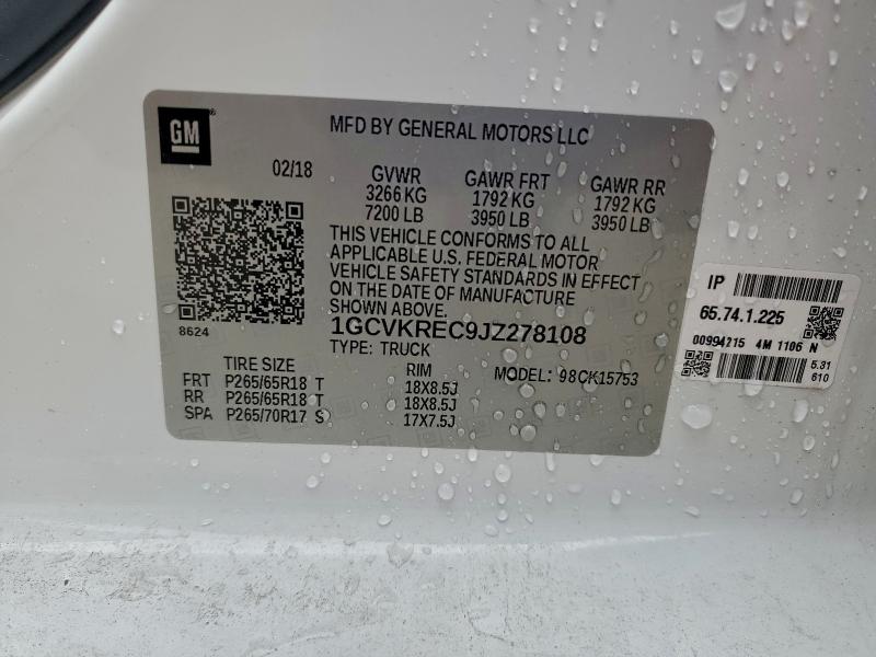 Продажа на аукционе авто 2018 Chevrolet Silverado, vin: 1GCVKREC9JZ278108, номер лота: 93172485