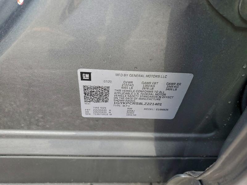 97963075 :رقم المزاد ، 1GYKPCRS8LZ221401 vin ، 2020 Cadillac Xt6 مزاد بيع