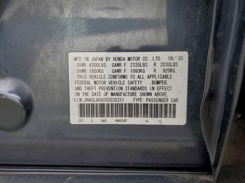 2005 Acura Tsx მანქანა იყიდება აუქციონზე, vin: JH4CL96805C035311, აუქციონის ნომერი: 95642965