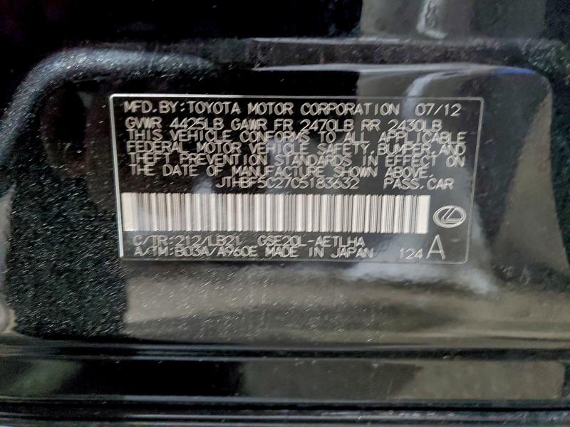 Продажа на аукционе авто 2012 Lexus Is 250, vin: JTHBF5C27C5183632, номер лота: 94478585