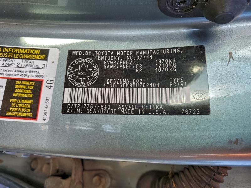 Aukcja sprzedaży 2011 Toyota Camry, vin: 4T1BF3EK8BU762101, numer aukcji: 97971505