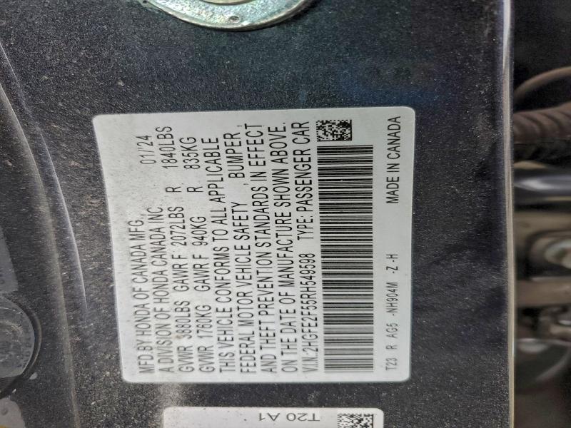 Продаж на аукціоні авто 2024 Honda Civic, vin: 2HGFE2F55RH549598, номер лоту: 96577985