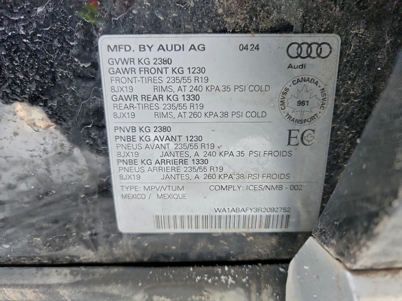 97556725 :رقم المزاد ، WA1ABAFY3R2092752 vin ، 2024 Audi Q5 مزاد بيع