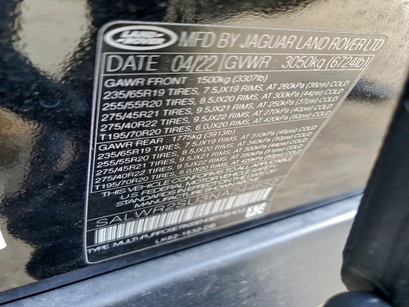 Auction sale of the 2022 Land Rover Range Rover Sport, vin: SALWR2SU3NA244652, lot number: 96163455