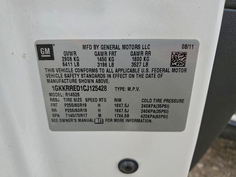97492485 :رقم المزاد ، 1GKKRRED1CJ125428 vin ، 2012 Gmc Acadia مزاد بيع