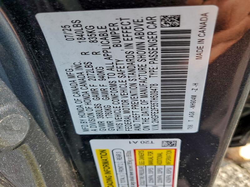 95174505 :رقم المزاد ، 2HGFE2F55TH509478 vin ، 2026 Honda Civic مزاد بيع