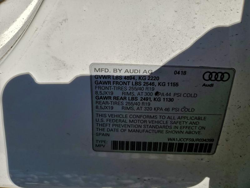 2018 Audi Q3 მანქანა იყიდება აუქციონზე, vin: WA1JCCFS9JR034399, აუქციონის ნომერი: 96222585