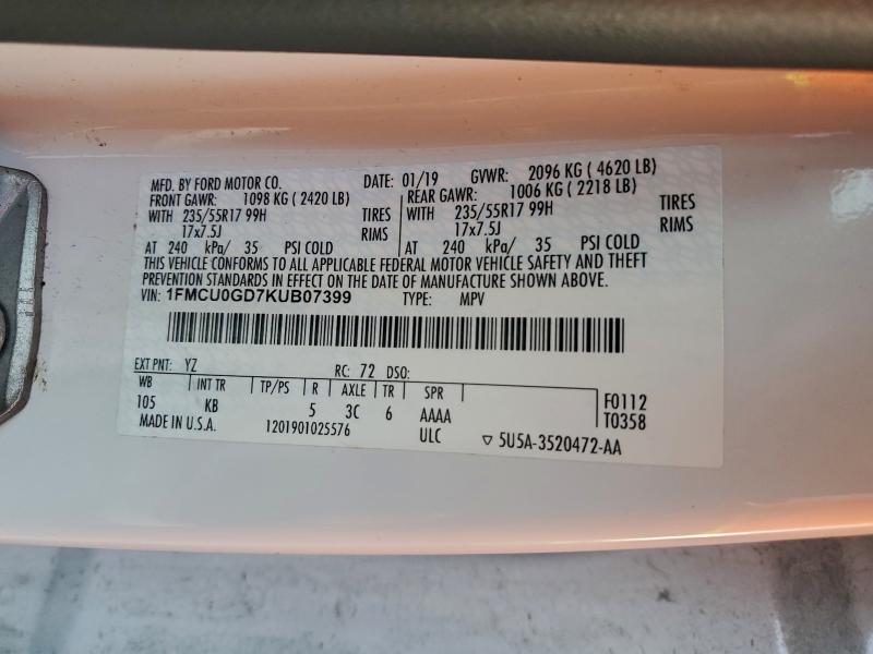 Продажа на аукционе авто 2019 Ford Escape Se, vin: 1FMCU0GD7KUB07399, номер лота: 97510385