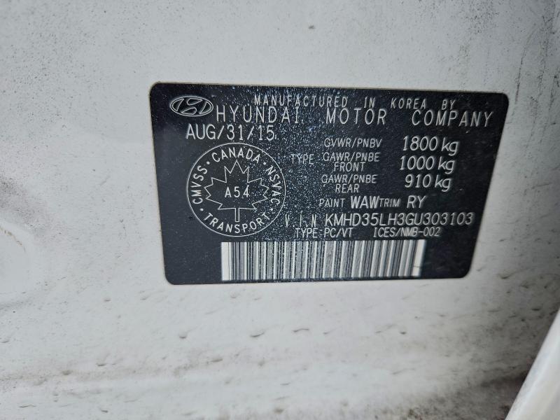 2016 Hyundai Elantra Gt მანქანა იყიდება აუქციონზე, vin: KMHD35LH3GU303103, აუქციონის ნომერი: 92344165