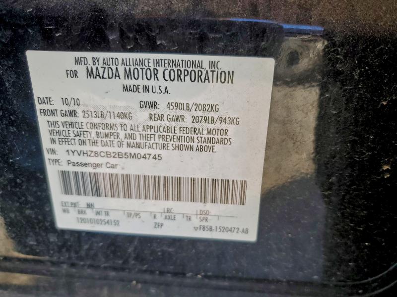 2011 Mazda 6 მანქანა იყიდება აუქციონზე, vin: 1YVHZ8CB2B5M04745, აუქციონის ნომერი: 96972425