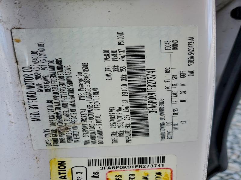 Aukcja sprzedaży 2015 Ford Fusion, vin: 3FA6P0K91FR273741, numer aukcji: 98221045