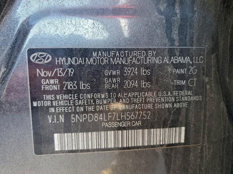 2020 Hyundai Elantra მანქანა იყიდება აუქციონზე, vin: 5NPD84LF7LH567752, აუქციონის ნომერი: 95862425