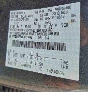 2019 Ford F150 Super მანქანა იყიდება აუქციონზე, vin: 1FTEW1EP0KKD73692, აუქციონის ნომერი: 94337045