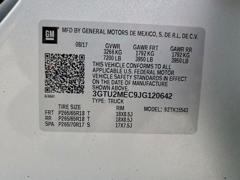 Продажа на аукционе авто 2018 Gmc Sierra, vin: 3GTU2MEC9JG120642, номер лота: 96766455