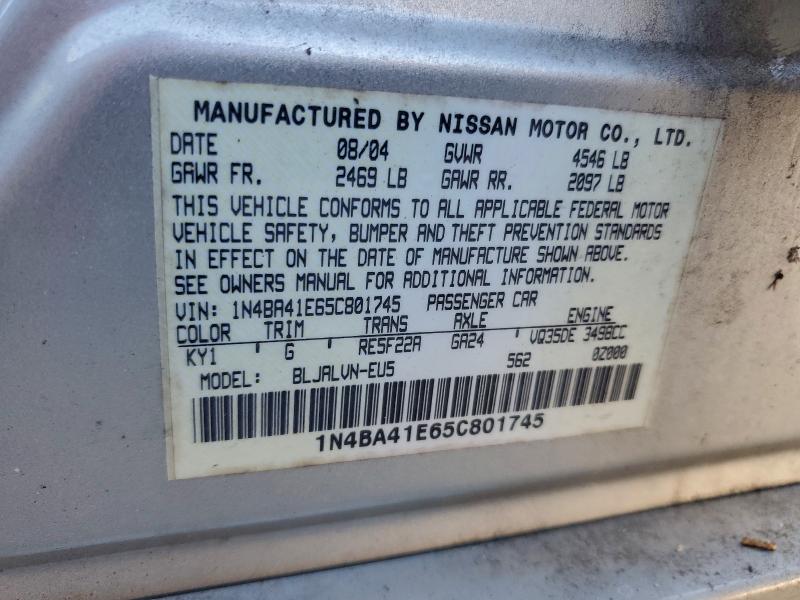 2005 Nissan Maxima მანქანა იყიდება აუქციონზე, vin: 1N4BA41E65C801745, აუქციონის ნომერი: 96636835