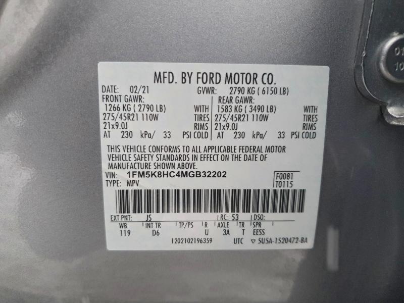 Продажа на аукционе авто 2021 Ford Explorer, vin: 1FM5K8HC4MGB32202, номер лота: 94989595