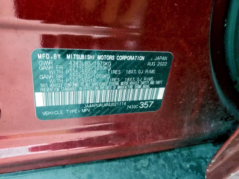 Aukcja sprzedaży 2022 Mitsubishi Outlander Sport, vin: JA4APUAU4NU021114, numer aukcji: 95834845