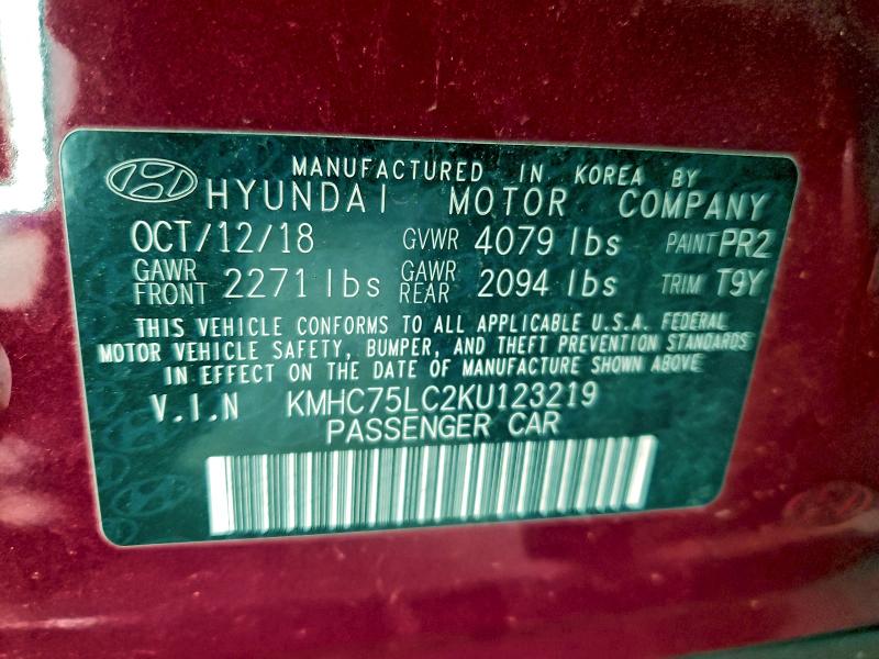 Aukcja sprzedaży 2019 Hyundai Ioniq, vin: KMHC75LC2KU123219, numer aukcji: 96309055