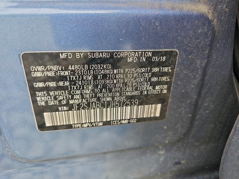 Продажа на аукционе авто 2018 Subaru Forester, vin: JF2SJABC1JH572539, номер лота: 94131375
