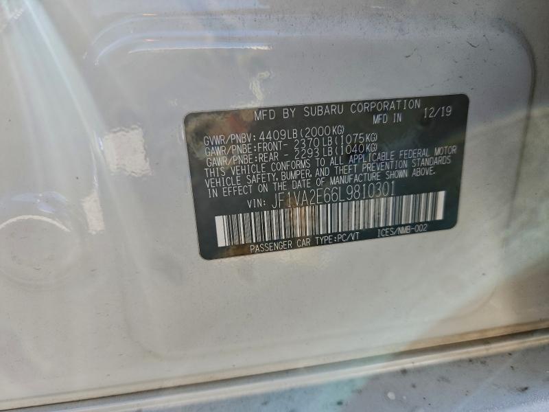 97923455 :رقم المزاد ، JF1VA2E66L9810301 vin ، 2020 Subaru Wrx Sti مزاد بيع