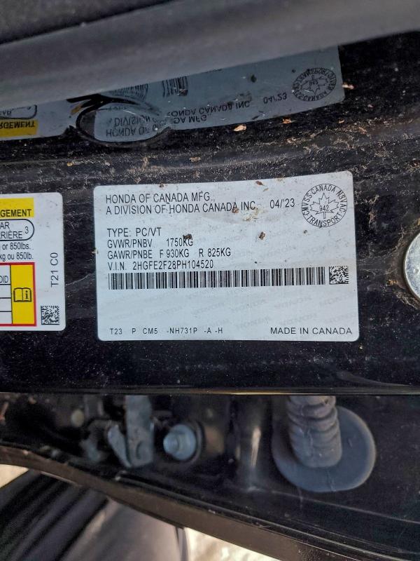 2023 Honda Civic მანქანა იყიდება აუქციონზე, vin: 2HGFE2F28PH104520, აუქციონის ნომერი: 95162355
