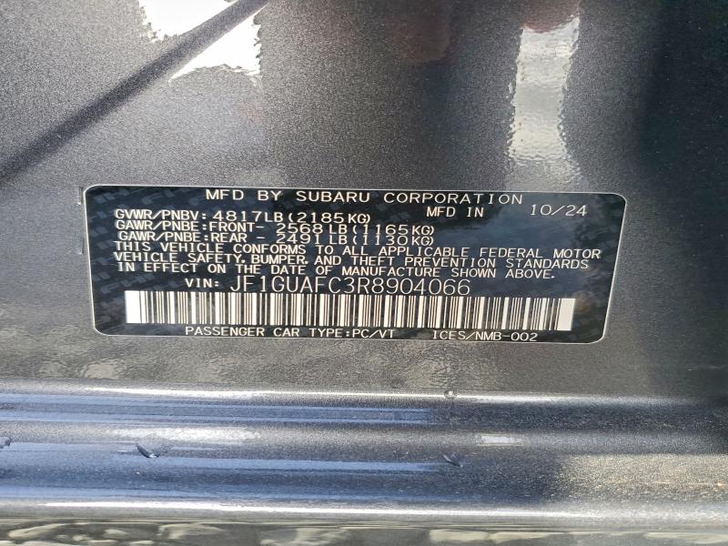 2024 Subaru Impreza Sp მანქანა იყიდება აუქციონზე, vin: JF1GUAFC3R8904066, აუქციონის ნომერი: 78033195