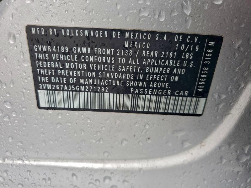 2016 Volkswagen Jetta S მანქანა იყიდება აუქციონზე, vin: 3VW267AJ5GM271292, აუქციონის ნომერი: 95118565