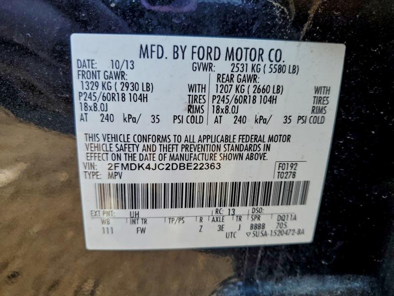 2013 Ford Edge Sel მანქანა იყიდება აუქციონზე, vin: 2FMDK4JC2DBE22363, აუქციონის ნომერი: 96744325