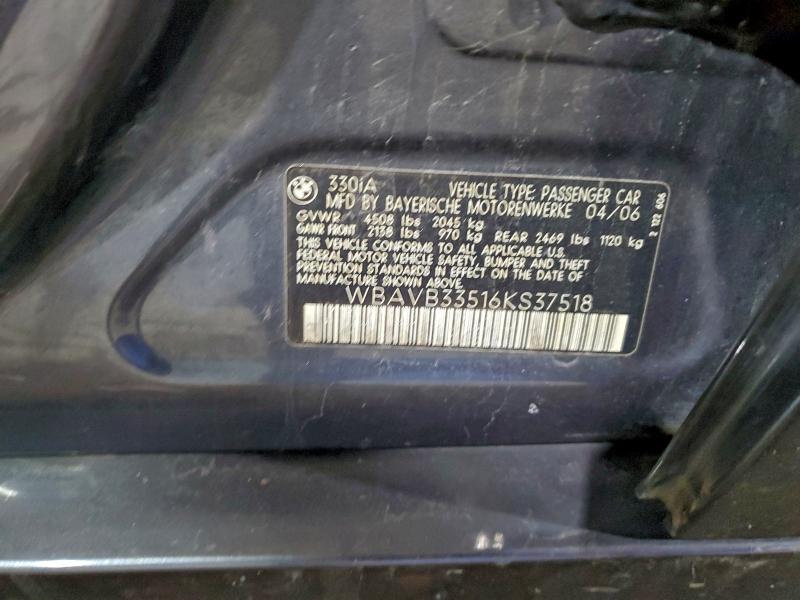 Продажа на аукционе авто 2006 Bmw 330, vin: WBAVB33516KS37518, номер лота: 95447495
