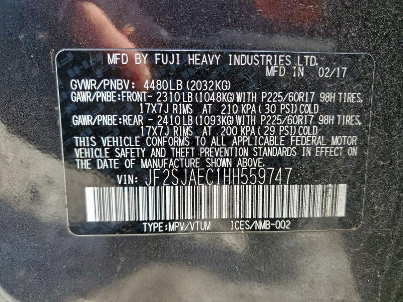 Aukcja sprzedaży 2017 Subaru Forester, vin: JF2SJAEC1HH559747, numer aukcji: 94436255
