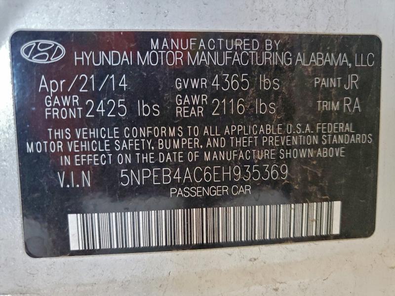 Aukcja sprzedaży 2014 Hyundai Sonata Gls, vin: 5NPEB4AC6EH935369, numer aukcji: 94794225