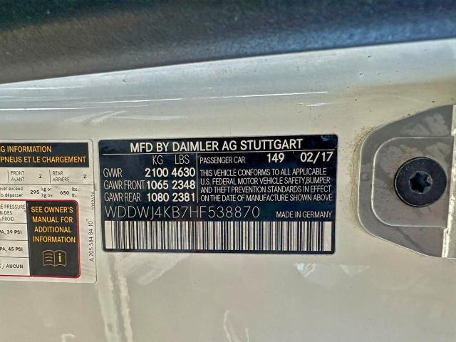 97041985 :رقم المزاد ، WDDWJ4KB7HF538870 vin ، 2017 Mercedes-benz C 300 4mat مزاد بيع
