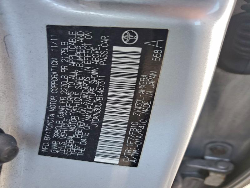 Aukcja sprzedaży 2011 Toyota Prius, vin: JTDKN3DU7B1467311, numer aukcji: 96717015