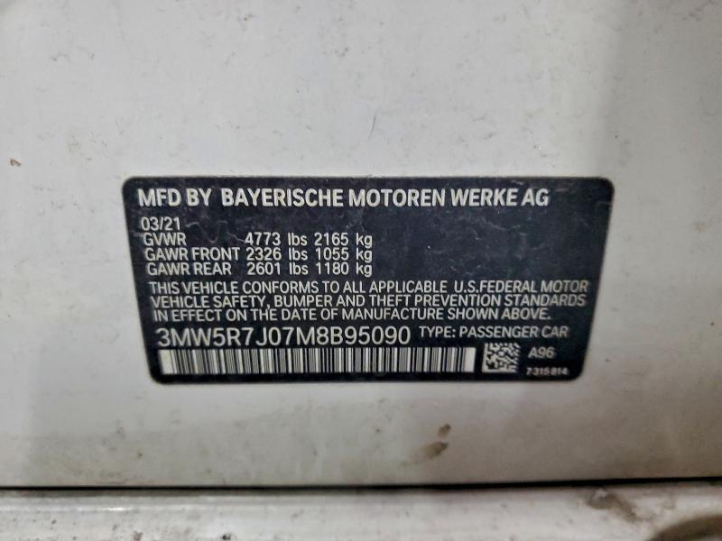 2021 Bmw 330xi მანქანა იყიდება აუქციონზე, vin: 3MW5R7J07M8B95090, აუქციონის ნომერი: 95830595