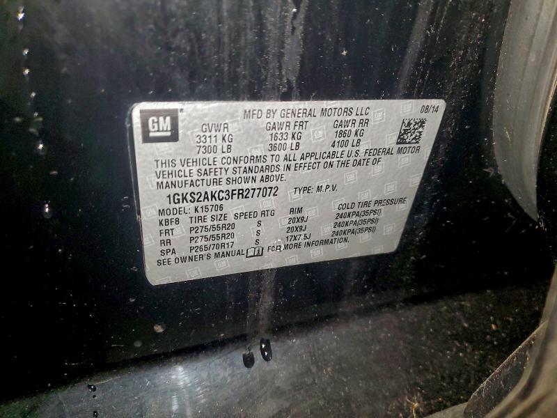 96081855 :رقم المزاد ، 1GKS2AKC3FR277072 vin ، 2015 Gmc Yukon مزاد بيع