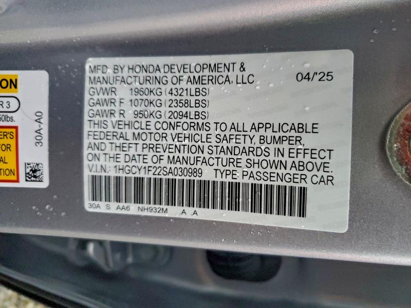 Продаж на аукціоні авто 2025 Honda Accord Lx, vin: 1HGCY1F22SA030989, номер лоту: 95181725