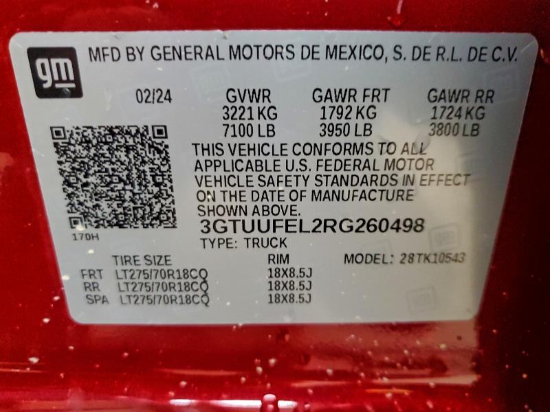 Aukcja sprzedaży 2024 Gmc Sierra, vin: 3GTUUFEL2RG260498, numer aukcji: 94952765